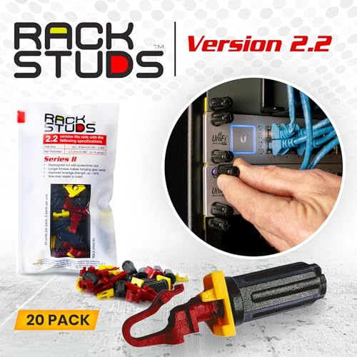 Rackstuds R20 Series II - Server Rack Screws 20 Pack | Cage Nut Replacement | Red 2.22mm/0.086" | A Faster, Easier Solution for Rack mounting Gear in 19" Racks with Square Punched Vertical Rails - color: Red, size: 20 Pack
