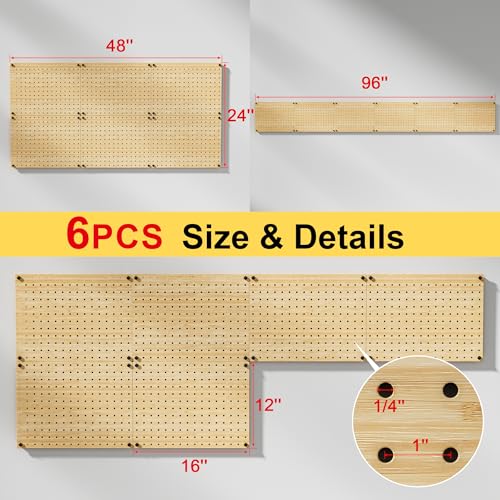VOIMO Bamboo Pegboard Organizer Set, 6 Panels (16"x12") - size: 16'' X 12'' (6 Panels)