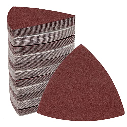 120 Pcs Triangle Sanding Pads, 120 Grits Detail Sander Sandpaper Hook and Loop Sanding Sheet,3-1/8"(80mm) Triangular Sandpaper for 3-1/8" Oscillating Multi Tool, No Holes - size: 120 Grit, style: No Hole