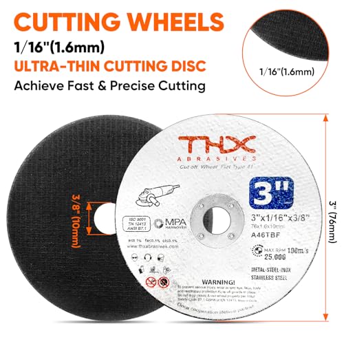 THX 3 Inch Cut Off Wheel,Long-Lasting Thin Cutting Wheel,60 Pack - size: 3" x 0.0625" x 3/8"