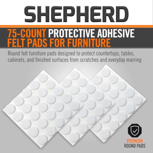 Shepherd Hardware 9957 3/8-Inch Self-Adhesive Felt Furniture Pads, 75-Pack, White