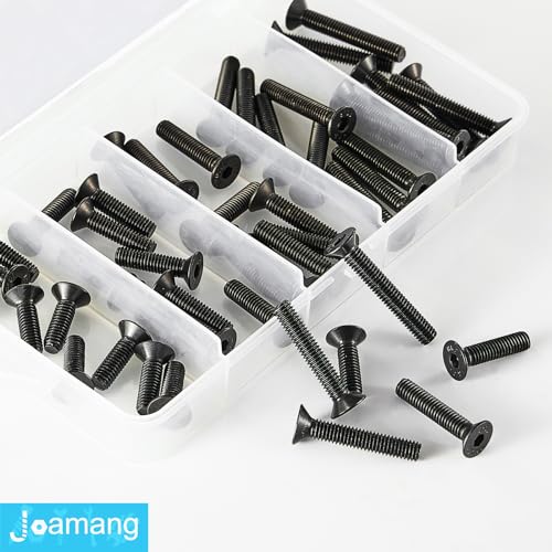 M6 x 20mm 25mm 30mm 35mm 40mm Flat Head Hex Socket Cap Screws Countersunk Bolts, 10.9 Grade Alloy Steel, Black Oxide Finish, Metric Allen Drive, Fully Threaded, Assortment Kit 50Pcs - size: M6 x 20/25/30/35/40 mm