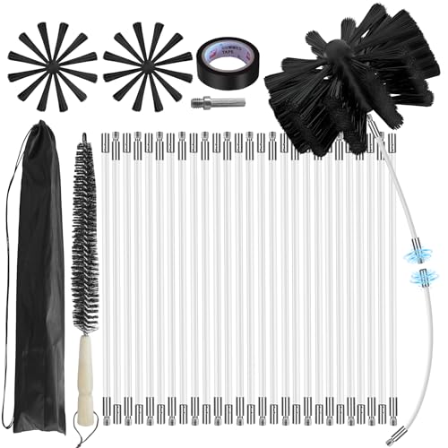 35Feet Chimney Sweep Kit,6 in Brush Head,Dryer Vent Cleaner Kit, Chimney Sweep&Chimney Cleaning Kit, Rotary Chimney Cleaning System for Flue/Fireplace/Sewage Pipe/Hood with 27 Nylon Flexible Rods - color: Regular, size: 35FT