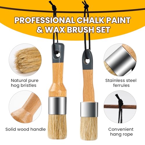 Chalk Paint Brush, 2 Pack Wax Brushes with Natural Bristle | Chalk Paint for Furniture, DIY Use and Art Crafts, Round Paint Brush for All Painting and Waxing, Apply Chalk Paint and Wax - size: Small Round, 2 Pack