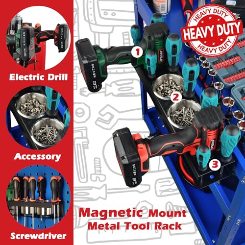 ULIBERMAGNET Power Tool Organizer Rack,Magnetic Spray Can Holder,Wall Mount Metal Tool Rack with Screwdriver,Cordless Drill,Screw,Nail Storage,Utility Rack for Warehouse,Garage,Toolbox - style: Magnetic Power Tool Organizer with Parts Cup