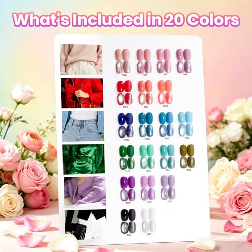 Beetles Fall Gel Polish Set, Daily Pop Collection, 20 Colors Gel Polish Kit | Base Coat Glossy Glitter Top Coat and Magnet, Cat Eye Effect, Soak Off UV LED Gel Polish for DIY Nail Art Manicure - color: Daily Pop