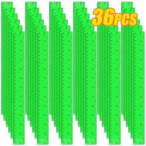 36 Pack 12" Clear Green Plastic Rulers, Back to School Measuring Supplies - color: Green