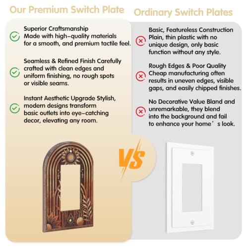 Wooden Arch Switch Cover, Boho 4 Pack Outlet Plates - color: Boho Arch Wooden