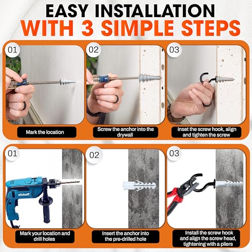 10PCS Screw Hooks + Self-Drilling Drywall Anchor, Expansion Tubes