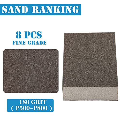 8Pcs 180 Grit Sanding Blocks, Jamiikury Fine Sanding Sponge Washable and Reusable, Wet Dry Sandpaper Sponge for Wood Metal FurniturePaint and Drywall - size: 180 Grits