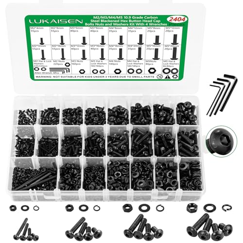2404PCS Screw Assortment Kit, M2-M5 10.9 Alloy Steel Hex Button Cap Bolts - size: M2 M3 M4 M5 2404pcs 2