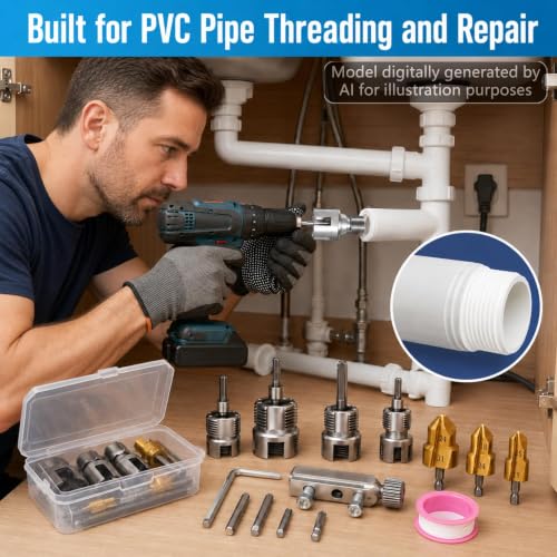 9pcs Integrated Internal & External PVC Pipe Threading Tool Kit 1/2" 3/4" 1" Broken Bolt Stripped Screw Extractor 40Cr Pipe Thread Cutting Tool with Case for PVC Pipes Plumbing Electric Drill DIY Gift