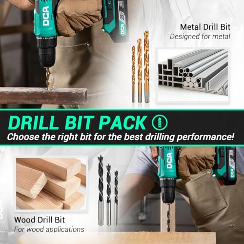 DCA Cordless Drill Set, 354 in-lbs Torque, 3/8" Keyless Chuck, Electric Power Drill with 2.0Ah Battery and Charger,18+1 Position,25-Piece 20V Drill Driver Kit, ADJZ2035AM - size: 2*Batteries