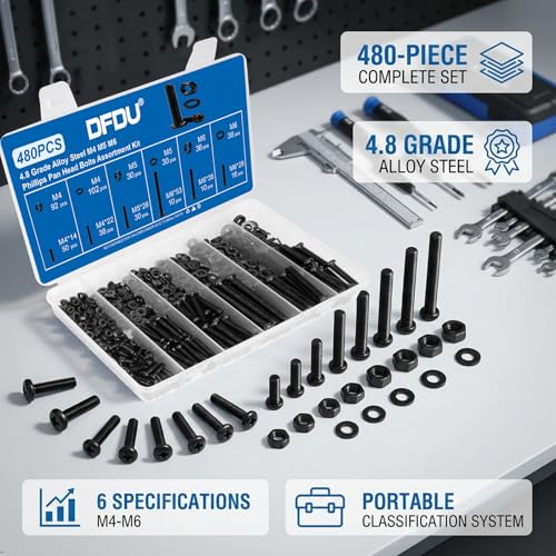 480PCS Machine Screw Assortment Kit M4 M5 M6 Phillips Pan Head for DIY - size: M4M5M6 480PCS