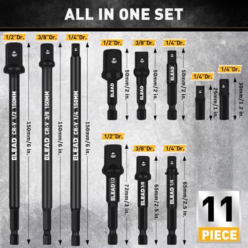 11-Piece Impact Socket Adapter Set, 1/4-Inch Hex Shank, 1/4" 3/8" 1/2" Impact Socket Driver Set, Drill Sockets Extension Bit, Sockets Driver Adapter, Drill Extension with Holder - style: Impact Socket Adapter Set