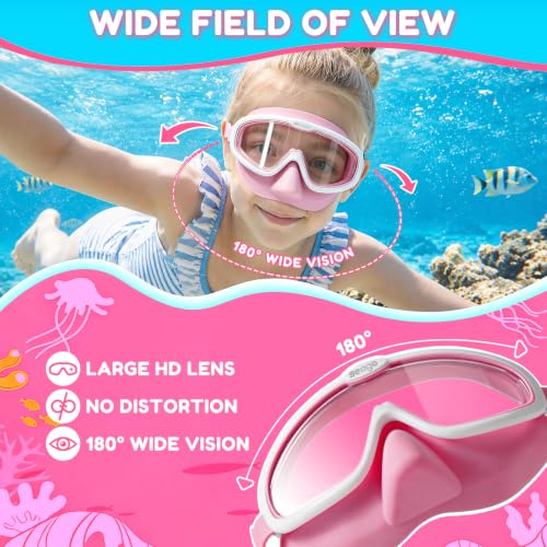 Seago Kids Swim Goggles with Nose Cover 2 Pack for 3-14 Anti-Fog Clear View - color: Pink & Purple