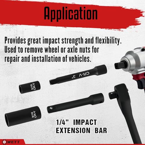 WETT 55-Piece 1/4" Drive Impact Socket Set, SAE/Metric, Deep/Shallow, Cr-V Steel, 6 Point, (5/32"-9/16", 4-15mm) Sockets with Ratchet Handle, Extension bar, Adapter and Universal Joint - size: Upgraded 1/4" Drive Socket Set (55pcs)