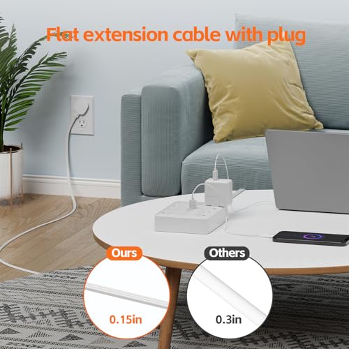 Power Strip 10ft Cord 8 Outlet 6 USB Surge Protector Flat Plug White - size: 10 feet