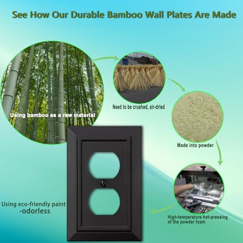 Classic Architecture Wall Plates,Light Switch covers, Electrical Outlet Covers, Duplex receptacle wall plates,Mid Size Bamboo Fiber Material Switch plates Matte Black (1 Gang Duplex 4PK) - style: 1 Gang Duplex 4PK