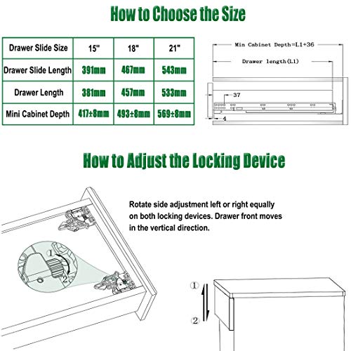 Undermount Drawer Slides 21 inch (1 Pair), Full Extension Soft Close Concealed Drawer Runners, Come with Mounting Screws and Brackets, 1 Pair - size: 21 Inch