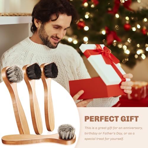 4 Pcs Horsehair Shine Shoes Brush Kit Polish Dauber Applicators Cleaning Leather Shoes Boots Care Brushes Suede Cleaner Brush with Microfiber Shoe Cloth(Wooden Handle B) - style: Wooden Handle B