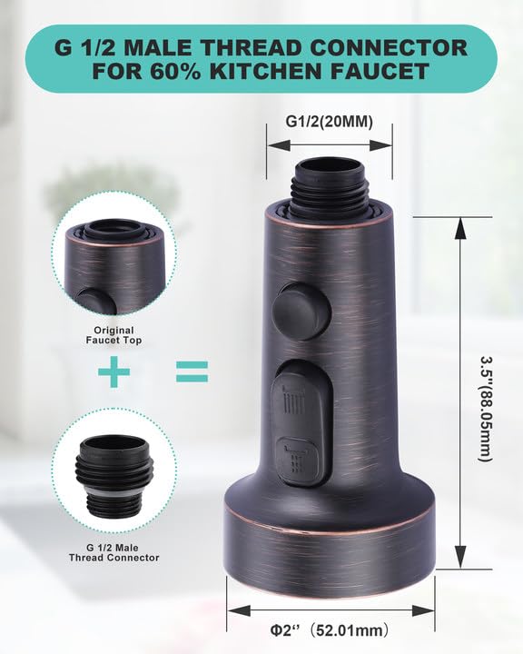 ARCORA Pull Down Kitchen Faucet Head Replacement with 13 Adapters, 3 Modes - color: Oil Rubbed Bronze