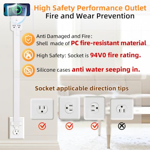 Outlet Extender 17-41in，Upgrade Stable USB-A&USB-C Wall Outlet Extender Made of Fireproof Material，Wall Plug Extender Anti-Wires-Chaos，with 4 Fixed Angles Suit for Outlet Behind Desk, Sofa（White） - color: White 17-41in