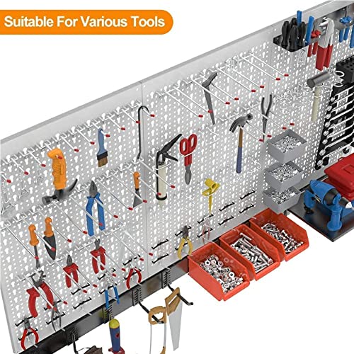 TORACK 109 PCS Pegboard Wall Organizer 48x24 in, Garage Metal Pegboard - color: Grey