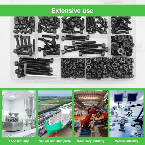 523 Pcs M4 x 8/10 /12/14 /16/18 /20/30 /40mm Socket Head Screws M4 Long Screws Metric Screws Bolts Washers Nuts Kit Machine Screw Assortment Kit 12.9 Grade Alloy Steel Fully Threaded for Furniture - size: M4x8/10/12/14/16/18/20/30/40mm-523Pcs