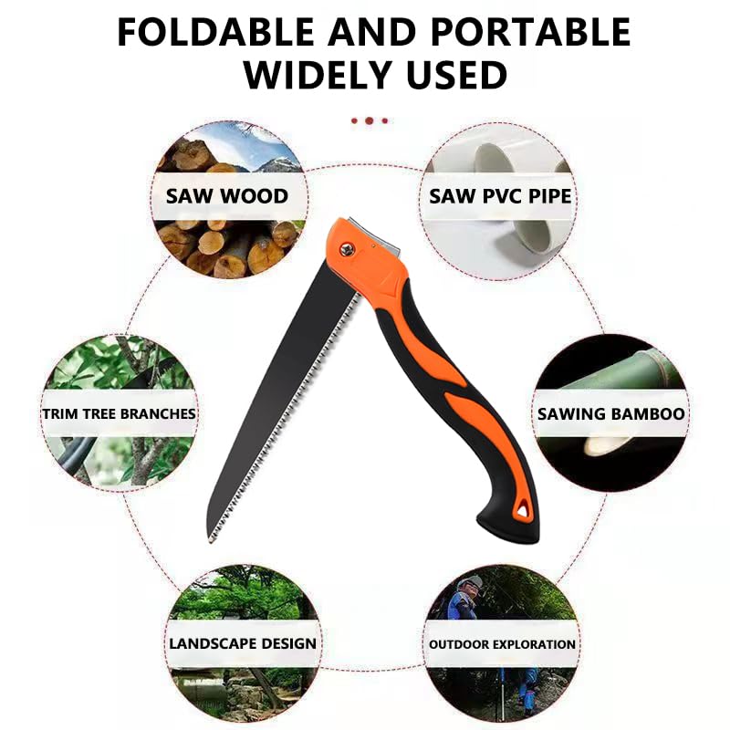 Folding Hand Saw for Wood Cutting, 11 Inch Woodworking Bushcraft Camp Small Handheld Trimming Tree Limb Tree Trimmer, Saw with Ergonomic Non-Slip Handle Design,Quality SK-5 Steel