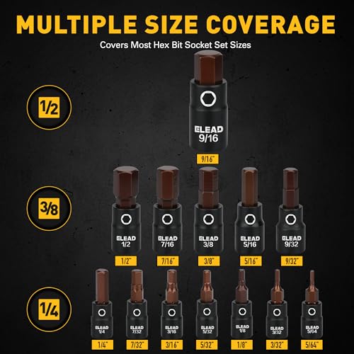 16-Piece SAE Hex Bit Impact Socket Set - Premium S2 Steel 5/64"-9/16" Allen Socket Set with Socket Adapters, 1/4”, 3/8” and 1/2” Drive | Professional Mechanic Garage Tools - style: SAE Hex