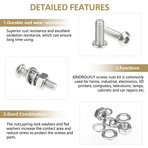 148 Pieces M6 x 10/12 /16/20 /25/30 /35mm Button Head Socket Cap Screws Nuts Washers Assortment Kit, 304 Stainless Steel, Fully Machine Thread - size: M6, style: Button Head