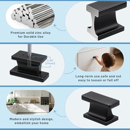 KNOBWELL 6 Pack Black Cabinet Knobs Solid Kitchen Drawer Dresser Knobs - color: Matte Black, size: Overall Length：1-1/2 inch（38mm）