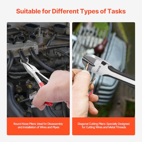 VEVOR 5-Piece Needle Nose Pliers, 11 in Long Needle Nose Pliers Set, Diagonal Cutting Pliers, 45°/ 90° Bent Nose Plier, Round Nose Plier, Long Nose Plier, Professional Pliers Set with Storage Bag - size: 11inch, style: 5pcs
