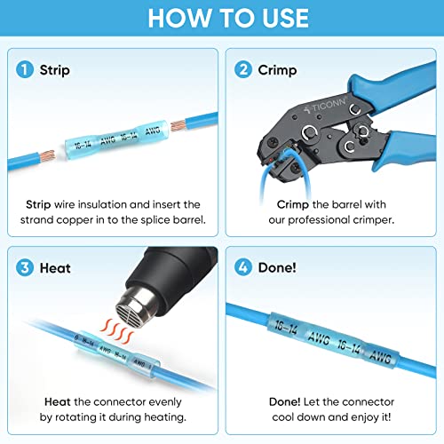TICONN 720PCS Heat Shrink Butt Connectors, Crimp Wire Connectors Kit - size: 720 PCS-4Sizes