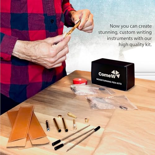 Pen Kits for Woodturning 10 Pack Premium Gold Plus Bonus 10 Pen Covers Pen Making Tools with Black Ink Pen Making Kit Slimline Pen Turning Supplies Twist Pen Kit Lathe Turning Supplies for DIY Coppe