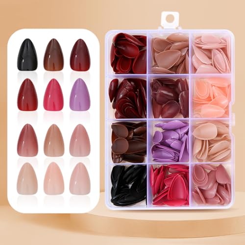 360Pcs Press On Nails Short Almond Fake Nails Press Ons Set Solid Color False Nails Full Cover Acrylic Glue on Nails Reusable Glossy Artificial Nail Kit for Women Girls Manicure 12 Color - color: A001