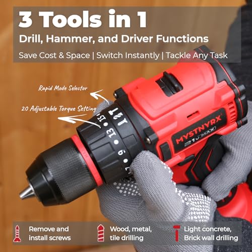 21V MAX Cordless Brushless Hammer Drill, Electric Power Drill Set