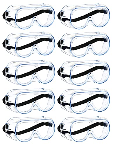 MELASA Safety Goggles ANSI Z87.1 Anti-Fog Protective Lab Goggles Chemistry - color: Clear - 10 Pcs