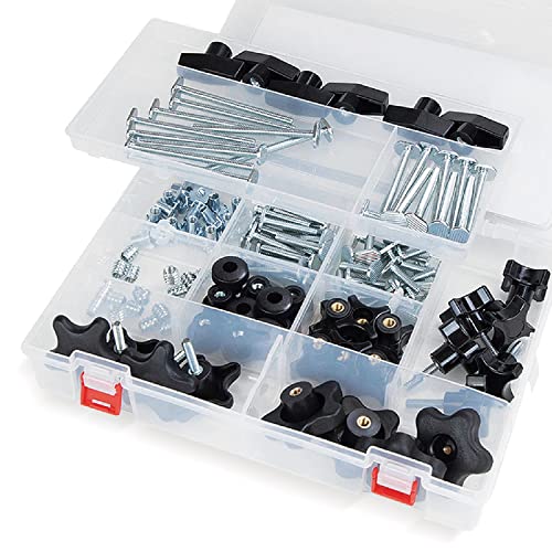 POWERTEC 71128 128 Piece Set T-Track Knob Kit, 5/16"-18 Threaded Bolts and Washers, T Track Bolts, T Track Accessories for Woodworking Jigs and Fixtures - size: 5/16"-18, style: 128 pcs