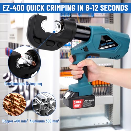Hydraulic Crimping Tool 12-Ton, Cordless Electric Crimper Kit with Dies