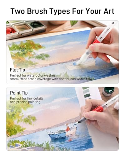JusArt Water Brush Pens 12-Pack Leak-Proof Refillable Watercolor Pens - color: 12 Pcs Red