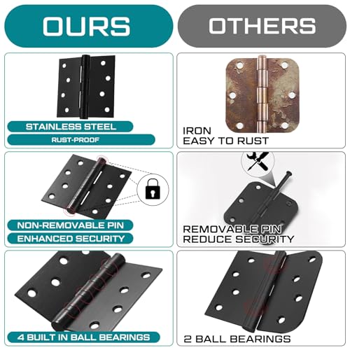 24 Pack Black 4'' Ball Bearing Door Hinges, 4 x 4 Inch Exterior Door Hinge - color: Black