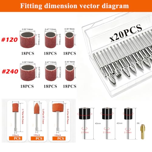 138PCS Tungsten Carbide Rotary Burr Set with Sanding Drums1/8" Shank Double‑Cut Rotary Tool Accessories for Dremel & Die Grinder, for Wood Carving, Metal Engraving, Grinding and Polishing - color: 138pcs-5 Styles