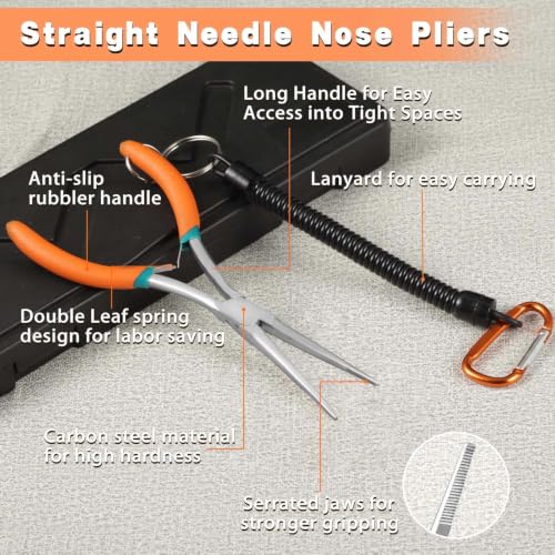 7 Inches Extra Long Needle Nose Pliers Serrated Jaw, with Lanyard - style: Extra Long Nose