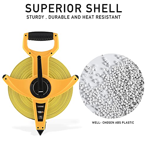 LAND 330FT/100M Heavy Duty Fiberglass Tape Measure - 1/2-Inch Wide, Dual Inch/Metric Scale, Durable Open Reel Measuring Tape for Surveying, Engineering, Runway Construction - size: 100 m