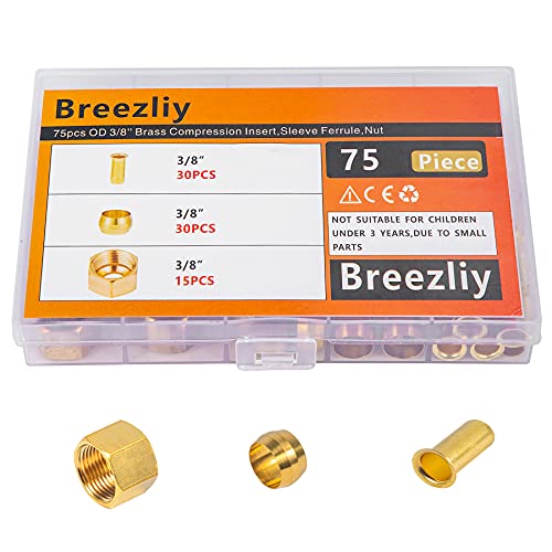 75pcs 3/8 Assortment Kit Brass Compression Sleeves Ferrules & Insert &Nuts - size: 75 pcs, 3/8"