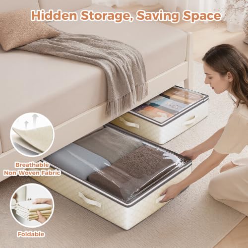 Budding Joy 6 Pack 95L Under Bed Storage Containers Beige - color: Beige, size: 95L-6 Pack