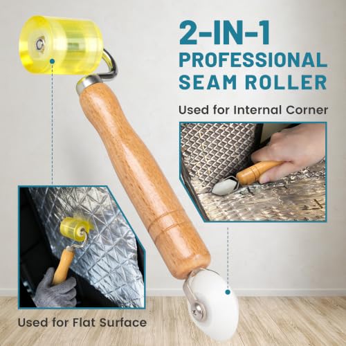 NuIth 2-in-1 Auto Car Audio Sound Deadening Application Rolling Wheel Roller, PU Sound Deadening Mats Roller W/Bearings + POM V-Shape Roller Head, Heat Abatement Mat Wallpaper Deadener Seam Roller - style: 2-IN-1Flat Seam Roller+V-Shape Roller
