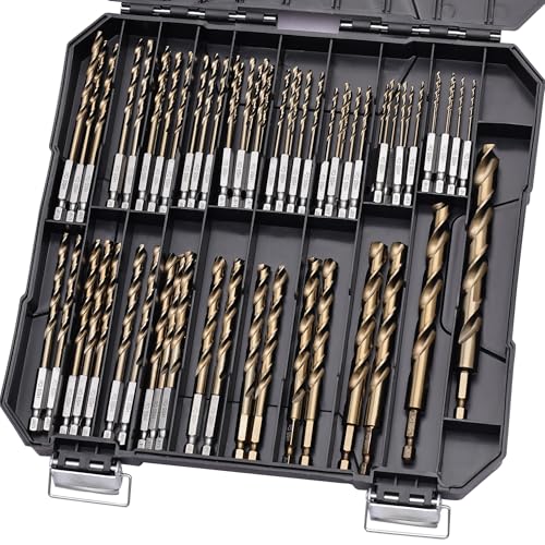 Hex Shank Cobalt Drill Bit Set 63Pcs 1/16"-1/2", M35 HSS Twist Impact Drill Bits for Metal and Hardened Steel, with Indexed Storage Case - size: 63pcs 1/16-1/2